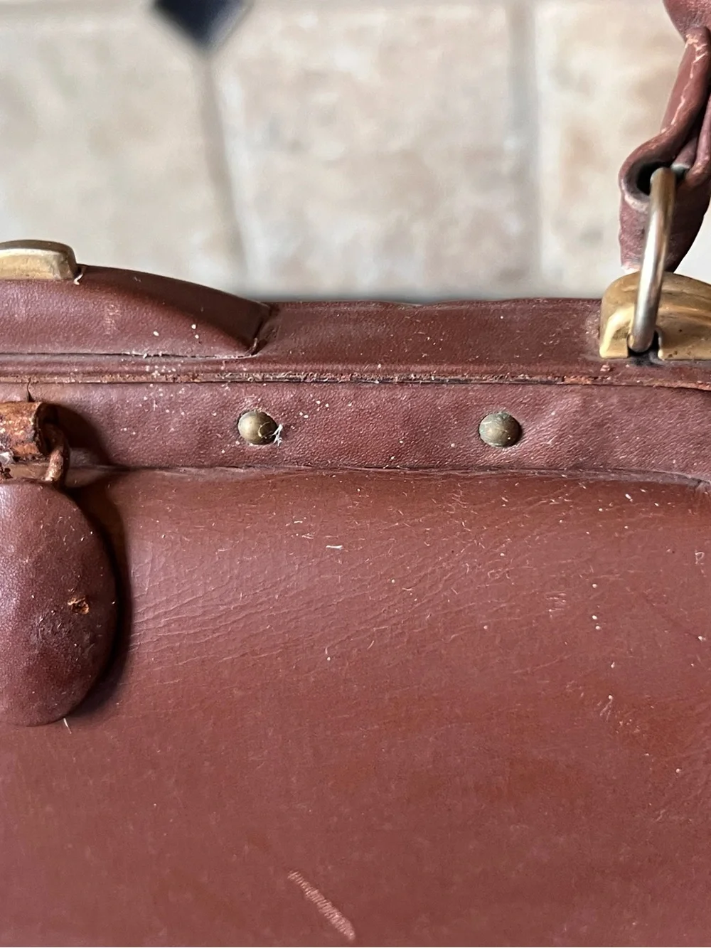Vintage French Brown Leather| Made in France Top Handle Handbag | 1950s 1960s